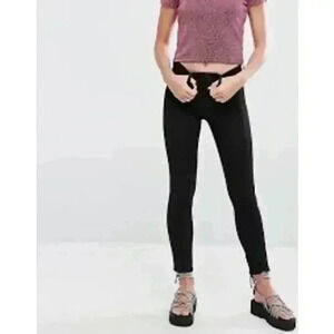 MONKI Mocki Slim Mid Waist Black Denim Jeans Women’s Size 32 Raw Hem Distressed